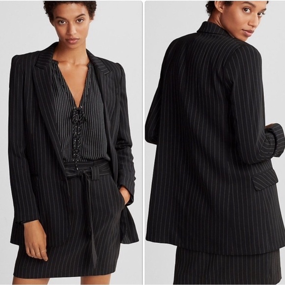 NWOT Express Black White Pinstripe Boyfriend Blazer Jacket - Picture 1 of 8